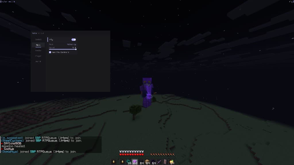 Valor client GUI showing Fly module settings